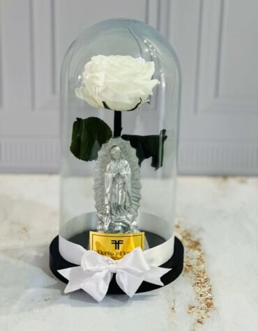 Rosa preservada premium con Virgen de Guadalupe